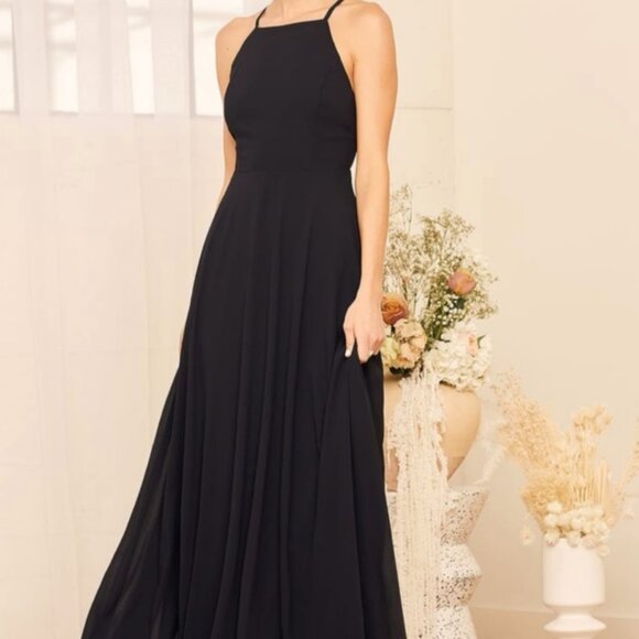 NWT Lulu's Mythical Kind of Love Black Maxi Dress w/Criss Cross Back, Medium - Picture 1 of 10